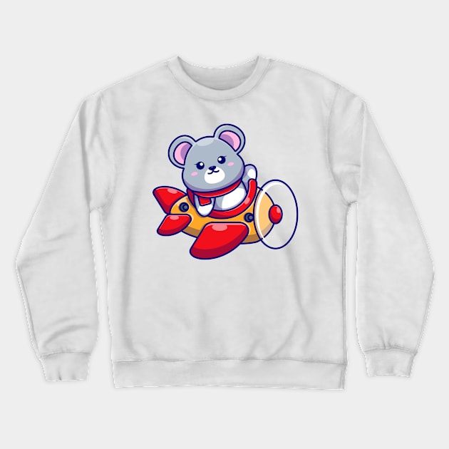 Cute baby mouse driving plane cartoon Crewneck Sweatshirt by Wawadzgnstuff